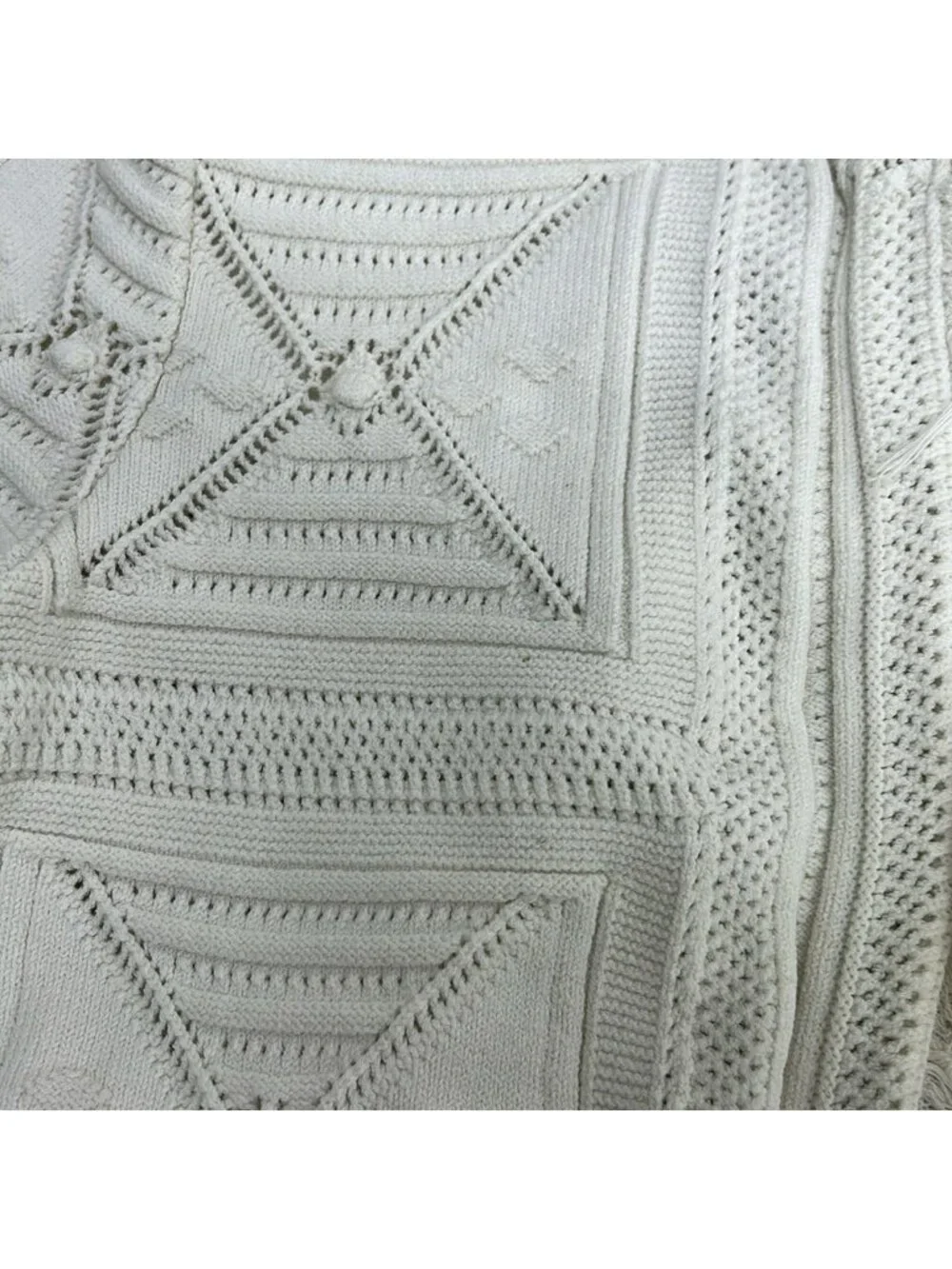 Chanel Jacket M White Long Sleeve Knit Fringe
